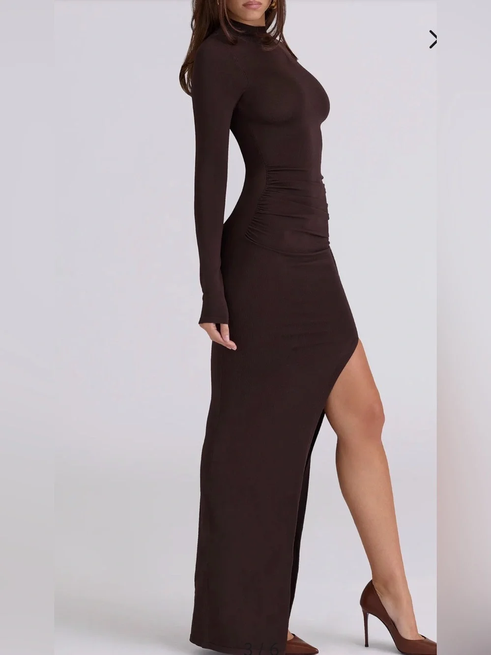 House OF CB Anais Long-Sleeved Knitted Maxi Dress - Chocolate